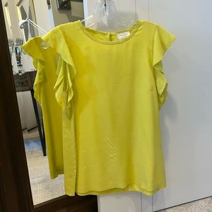Kate Spade New York chartreuse blouse with flutter sleeve. Size 6, 100% silk!